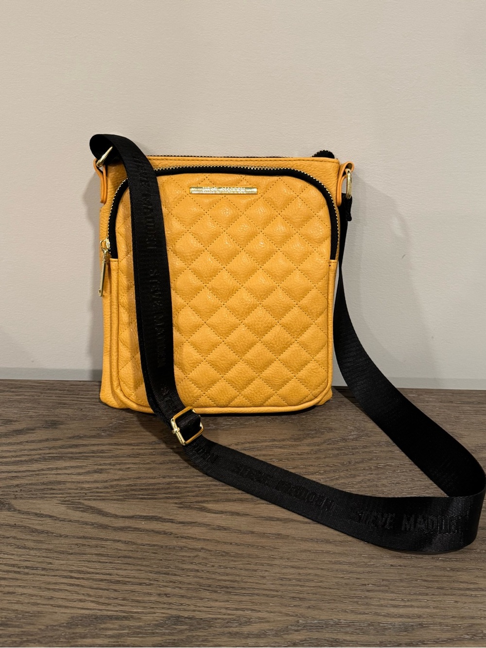 Steve Madden Quilted Yellow Crossbody with Black Strap